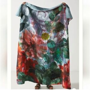 Anthropologie Zula Throw Warm 60x70 Watercolor Floral Kantha‎ Stitch Blanket